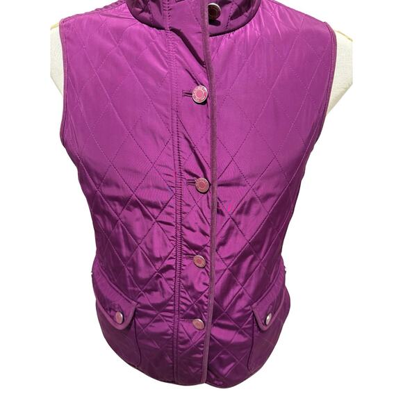 Talbots Quilted Vest Women’s Medium Purple Sleeveless Zip Button Pockets - Picture 2 of 5